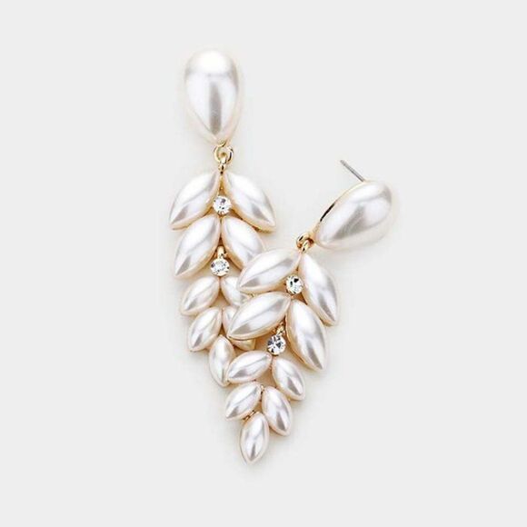 Cream Pearl Teardrop Marquise Drop Evening Earrings - Picture 1 of 5